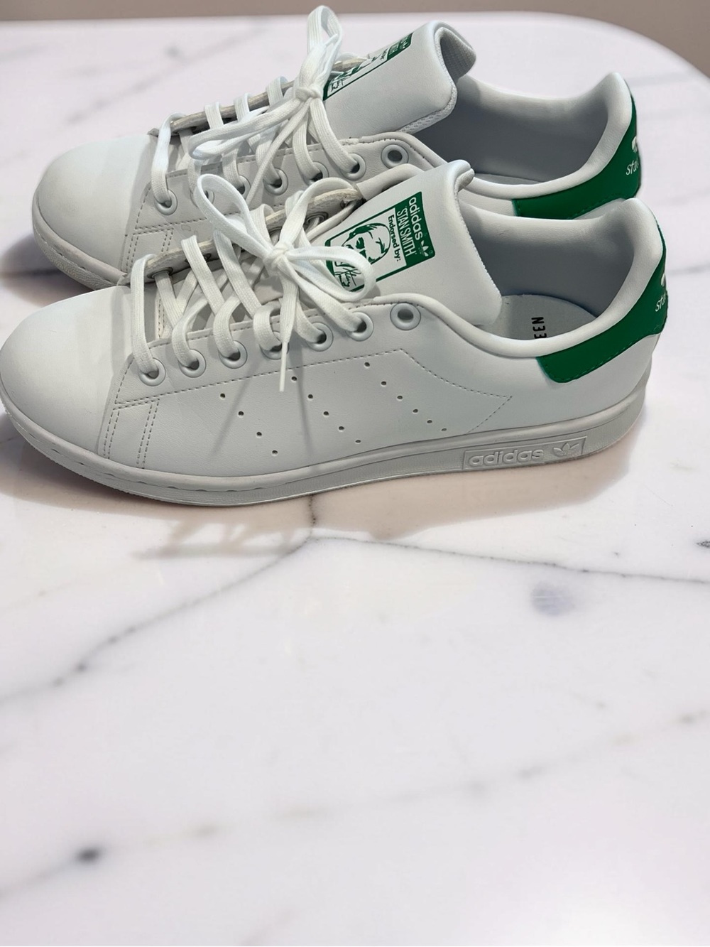 adidas White Leather Sneakers with Green Heel Tab - Picture 2 of 7